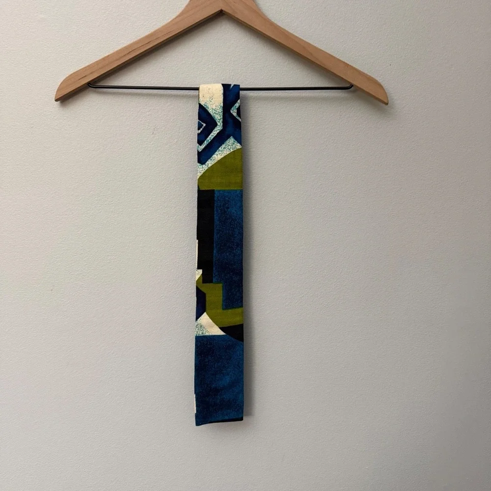 Vintage 1960s Kanaka Blunt Cut Tie Made In Hawaii Abstract Cotton Barkcloth Rare